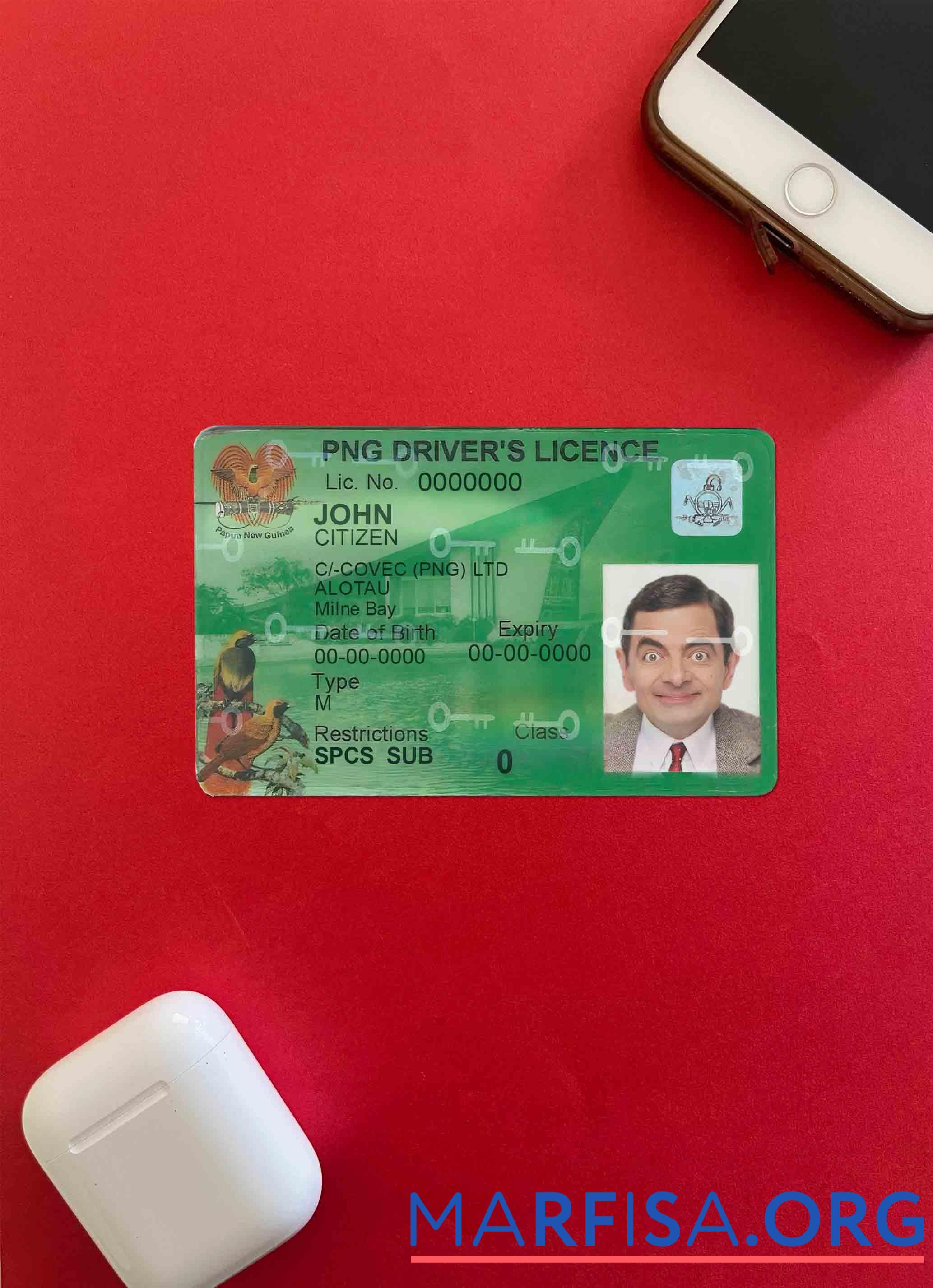 Downloadable Papua New Guinea driving license template in PSD format, 2020 – present photolook FRONT